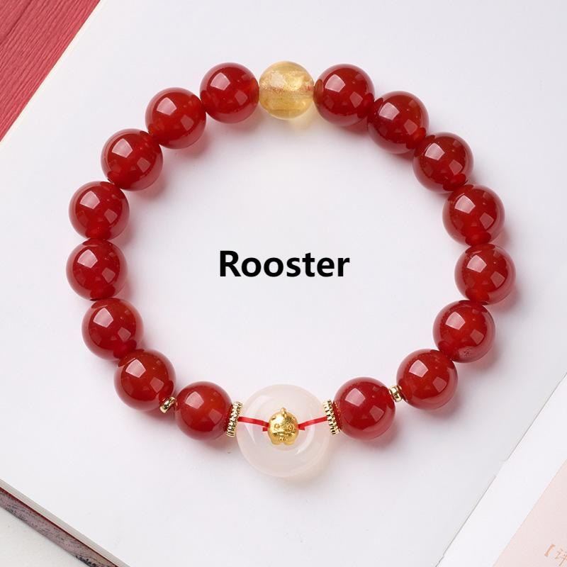 Buddha Stones Chinese Zodiac Year Of The Horse Peace Buckle Red Agate White Chalcedony Confidence Bracelet - Fortune Jewel
