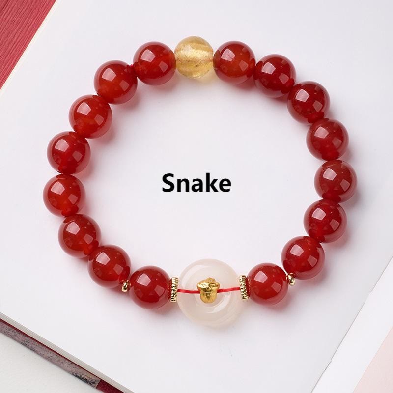 Buddha Stones Chinese Zodiac Year Of The Horse Peace Buckle Red Agate White Chalcedony Confidence Bracelet - Fortune Jewel
