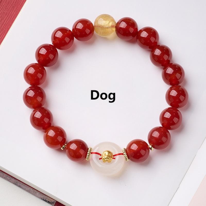 Buddha Stones Chinese Zodiac Year Of The Horse Peace Buckle Red Agate White Chalcedony Confidence Bracelet - Fortune Jewel