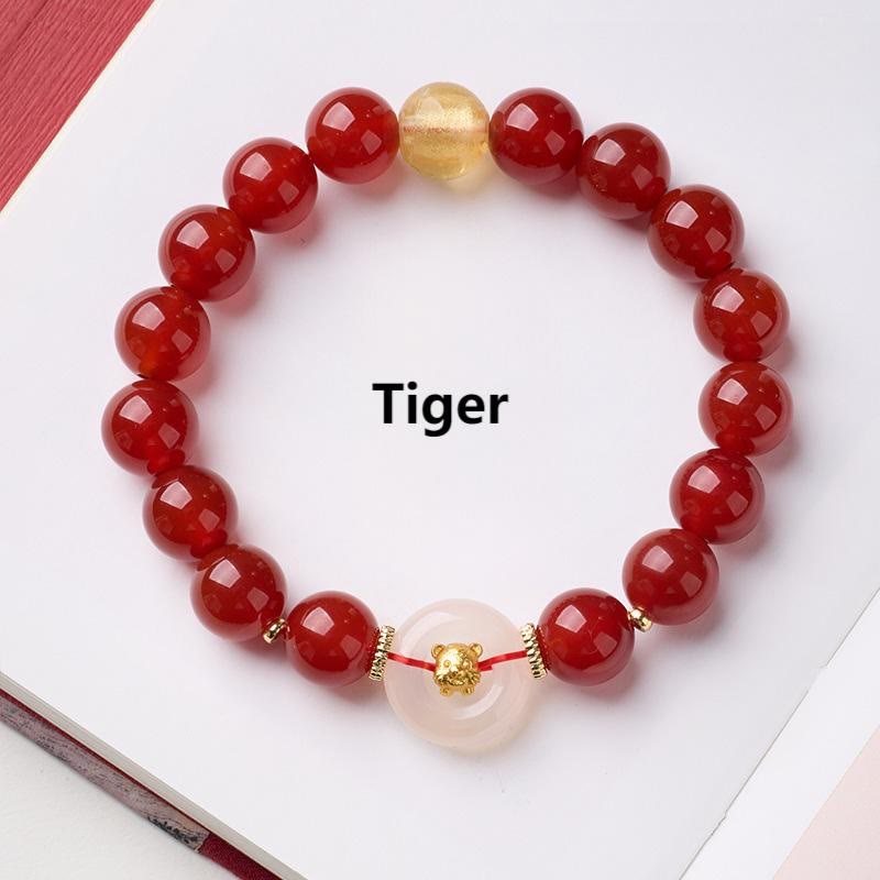 Buddha Stones Chinese Zodiac Year Of The Horse Peace Buckle Red Agate White Chalcedony Confidence Bracelet - Fortune Jewel