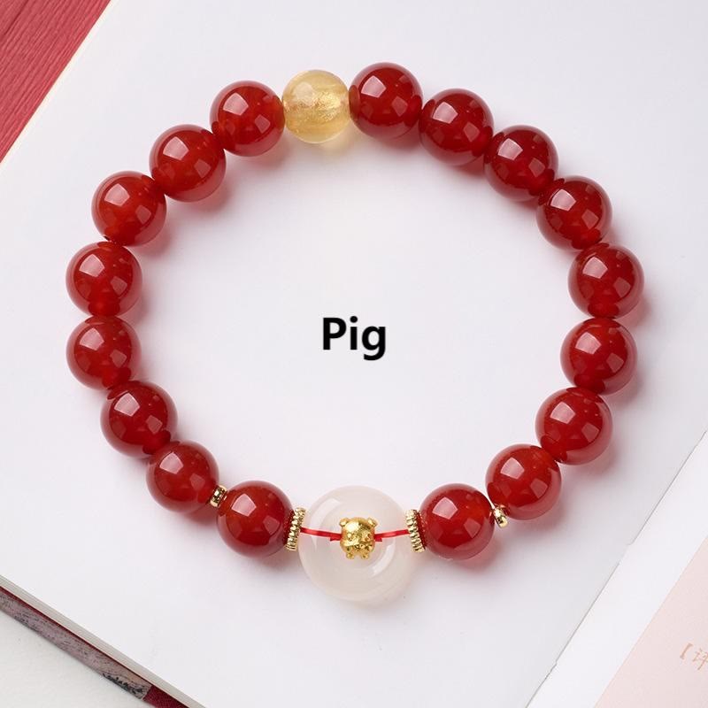 Buddha Stones Chinese Zodiac Year Of The Horse Peace Buckle Red Agate White Chalcedony Confidence Bracelet - Fortune Jewel