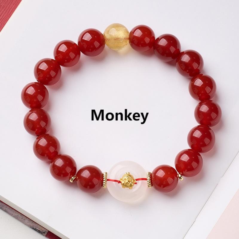 Buddha Stones Chinese Zodiac Year Of The Horse Peace Buckle Red Agate White Chalcedony Confidence Bracelet - Fortune Jewel