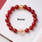 Buddha Stones Chinese Zodiac Year Of The Horse Peace Buckle Red Agate White Chalcedony Confidence Bracelet - Fortune Jewel