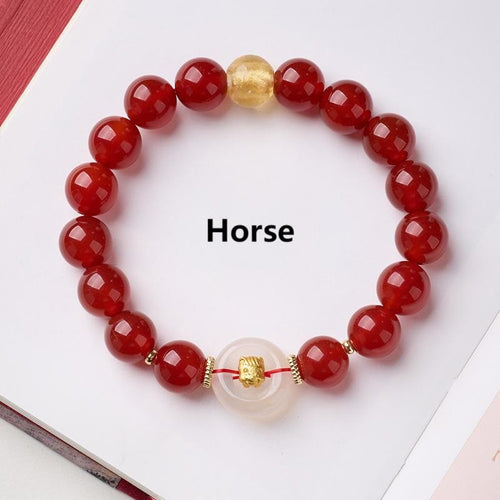 Buddha Stones Chinese Zodiac Year Of The Horse Peace Buckle Red Agate White Chalcedony Confidence Bracelet - Fortune Jewel