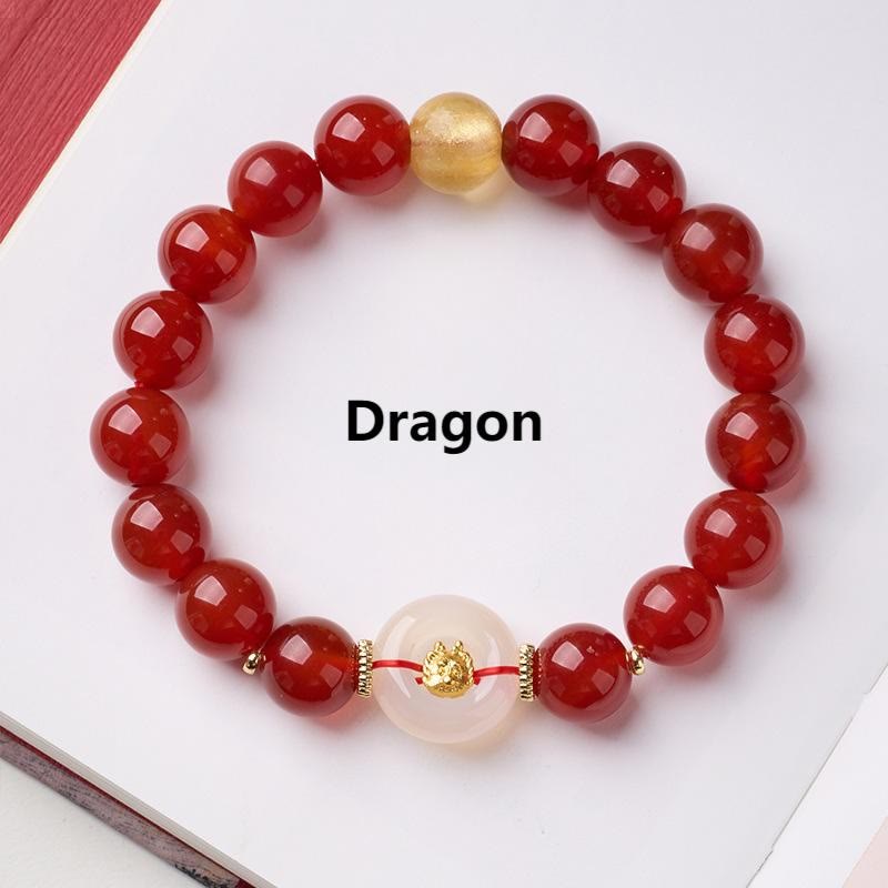 Buddha Stones Chinese Zodiac Year Of The Horse Peace Buckle Red Agate White Chalcedony Confidence Bracelet - Fortune Jewel