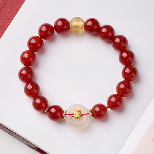 Buddha Stones Chinese Zodiac Year Of The Horse Peace Buckle Red Agate White Chalcedony Confidence Bracelet - Fortune Jewel