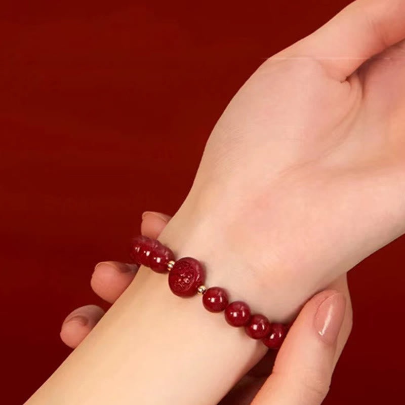 Fortune Jewel Chinese Zodiac Year Of The Horse Carved Cinnabar Peaceful Blessing Bracelet - Fortune Jewel