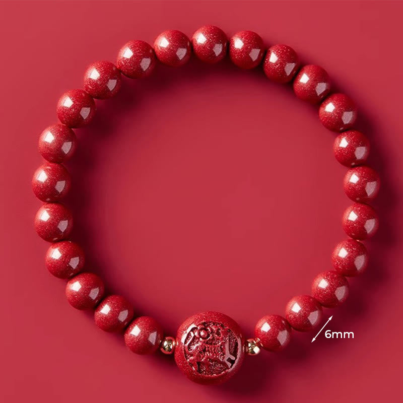 Fortune Jewel Chinese Zodiac Year Of The Horse Carved Cinnabar Peaceful Blessing Bracelet - Fortune Jewel