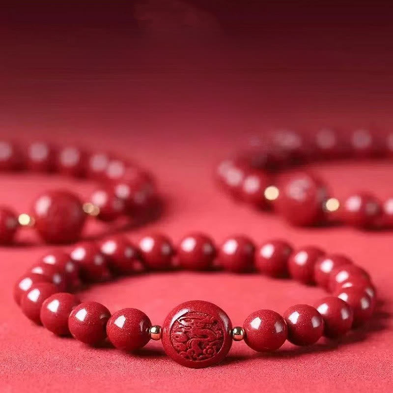 Fortune Jewel Chinese Zodiac Year Of The Horse Carved Cinnabar Peaceful Blessing Bracelet - Fortune Jewel