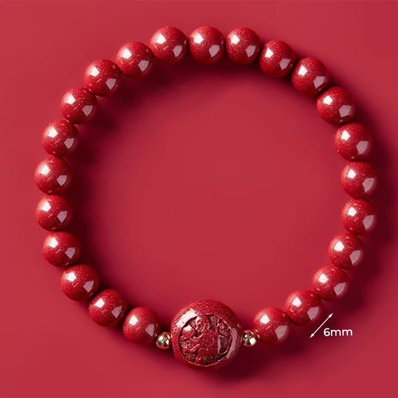 Fortune Jewel Chinese Zodiac Year Of The Horse Carved Cinnabar Peaceful Blessing Bracelet - Fortune Jewel