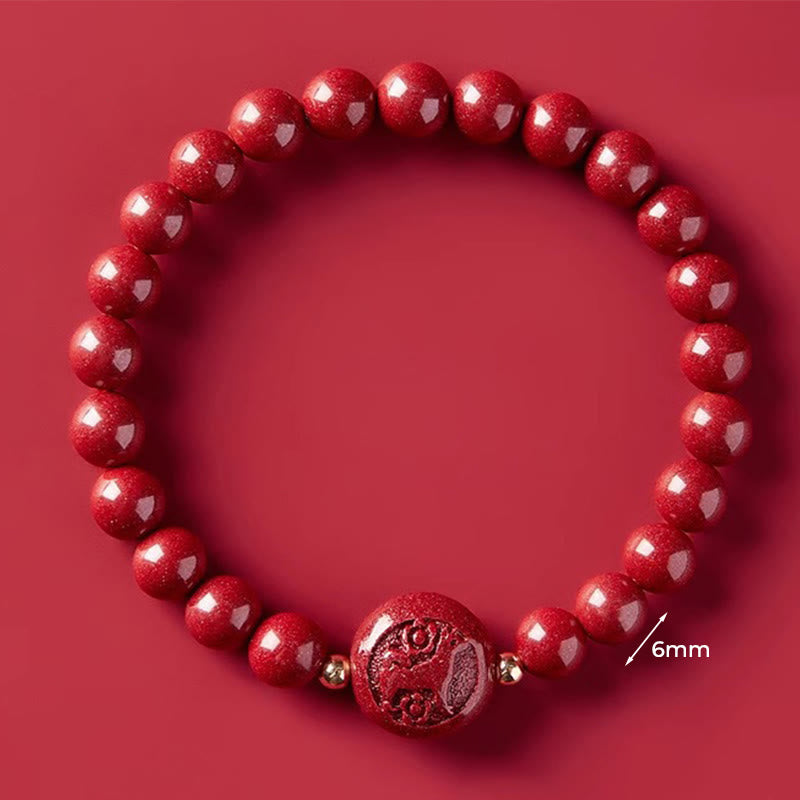 Fortune Jewel Chinese Zodiac Year Of The Horse Carved Cinnabar Peaceful Blessing Bracelet - Fortune Jewel