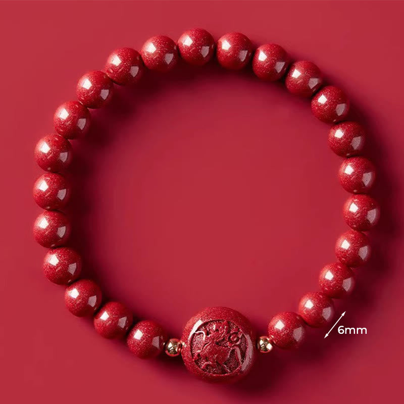 Fortune Jewel Chinese Zodiac Year Of The Horse Carved Cinnabar Peaceful Blessing Bracelet - Fortune Jewel
