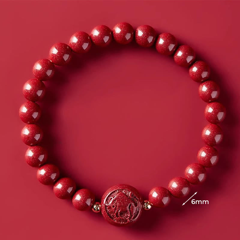 Fortune Jewel Chinese Zodiac Year Of The Horse Carved Cinnabar Peaceful Blessing Bracelet - Fortune Jewel