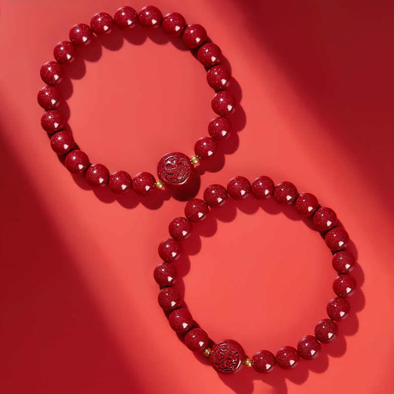 Fortune Jewel Chinese Zodiac Year Of The Horse Carved Cinnabar Peaceful Blessing Bracelet - Fortune Jewel