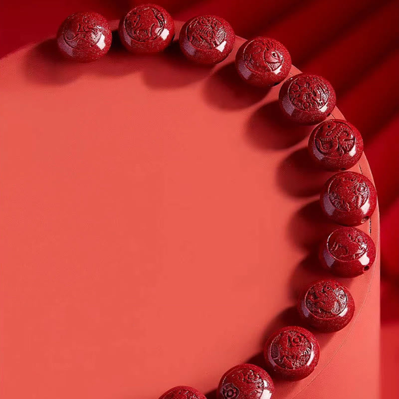 Fortune Jewel Chinese Zodiac Year Of The Horse Carved Cinnabar Peaceful Blessing Bracelet - Fortune Jewel
