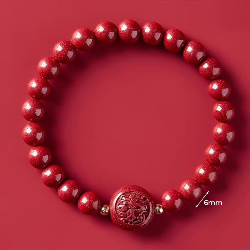 Fortune Jewel Chinese Zodiac Year Of The Horse Carved Cinnabar Peaceful Blessing Bracelet - Fortune Jewel