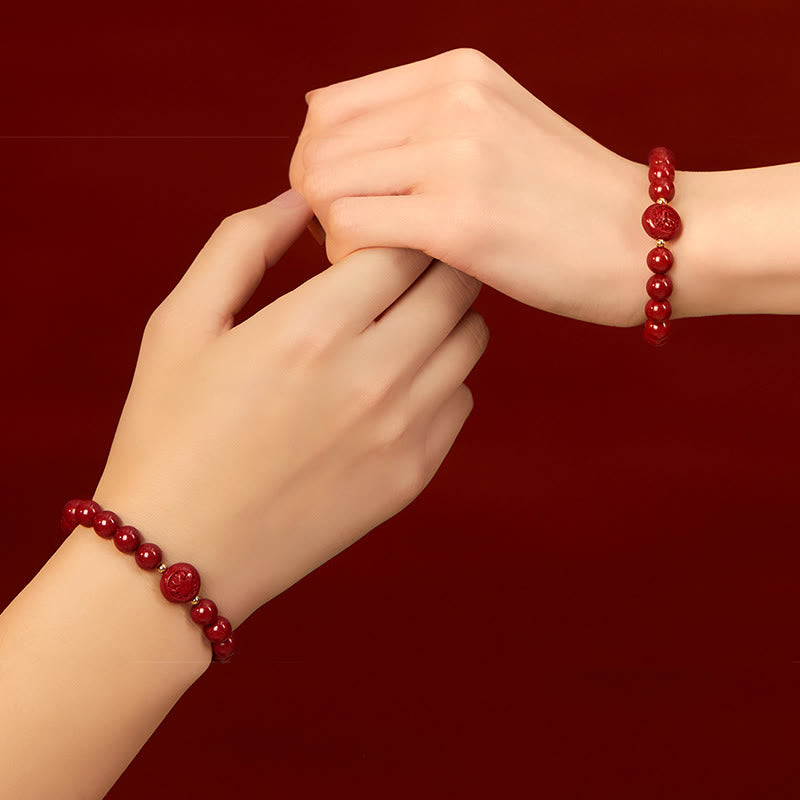 Fortune Jewel Chinese Zodiac Year Of The Horse Carved Cinnabar Peaceful Blessing Bracelet - Fortune Jewel