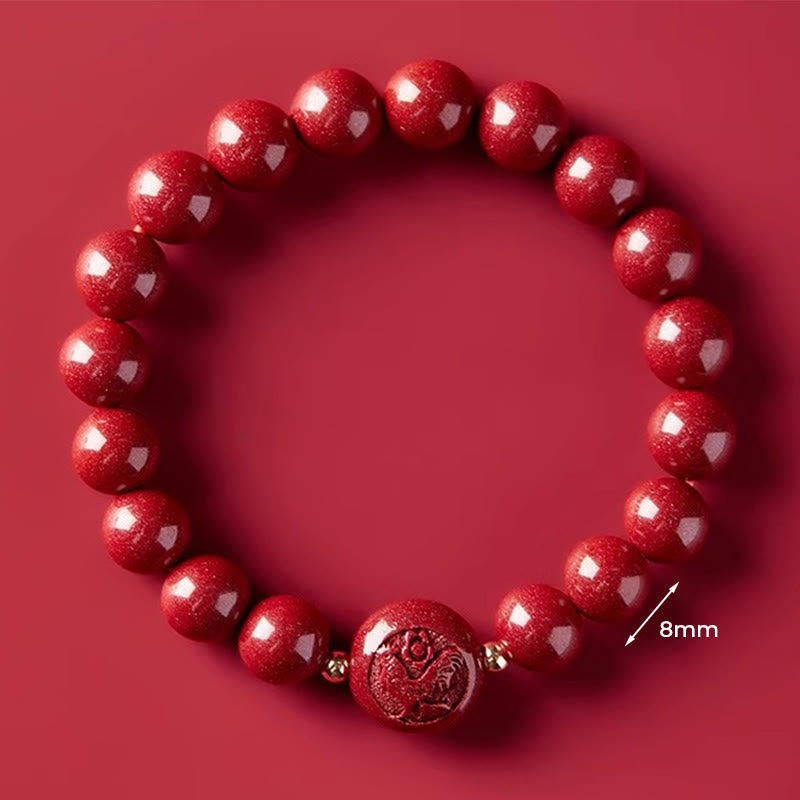 Fortune Jewel Chinese Zodiac Year Of The Horse Carved Cinnabar Peaceful Blessing Bracelet - Fortune Jewel