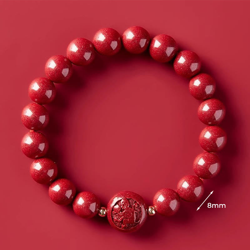 Fortune Jewel Chinese Zodiac Year Of The Horse Carved Cinnabar Peaceful Blessing Bracelet - Fortune Jewel