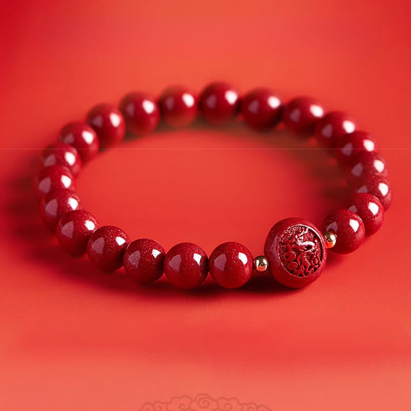Fortune Jewel Chinese Zodiac Year Of The Horse Carved Cinnabar Peaceful Blessing Bracelet - Fortune Jewel