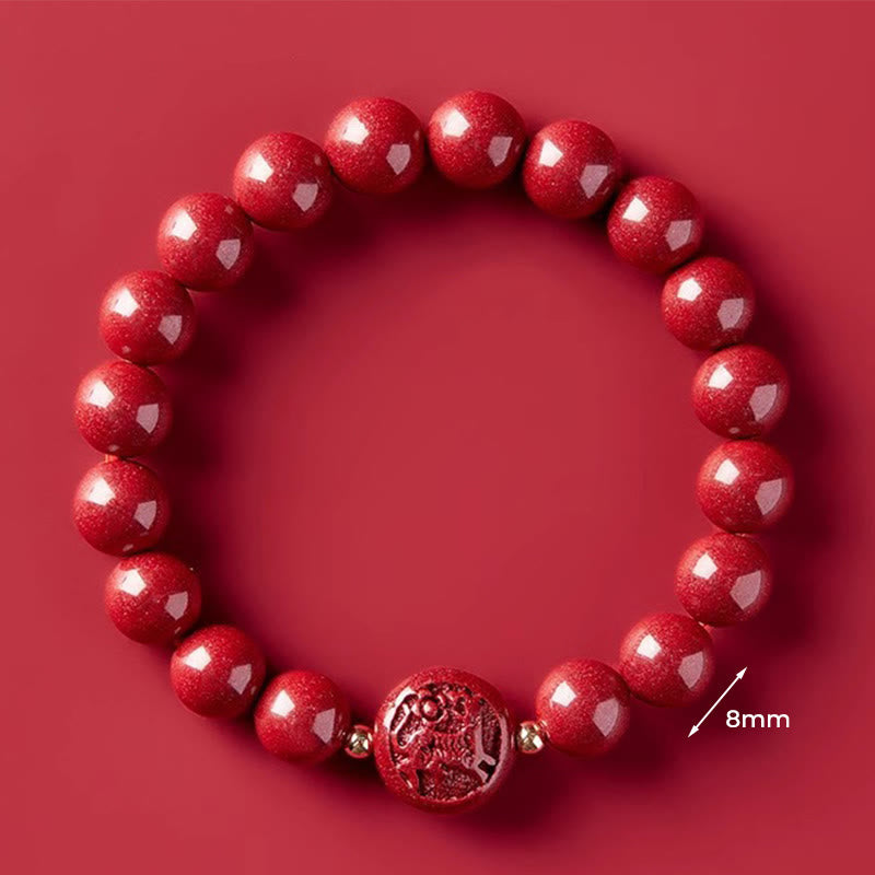 Fortune Jewel Chinese Zodiac Year Of The Horse Carved Cinnabar Peaceful Blessing Bracelet - Fortune Jewel