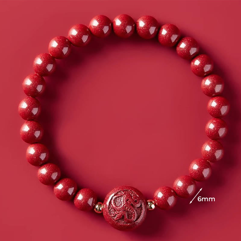 Fortune Jewel Chinese Zodiac Year Of The Horse Carved Cinnabar Peaceful Blessing Bracelet - Fortune Jewel