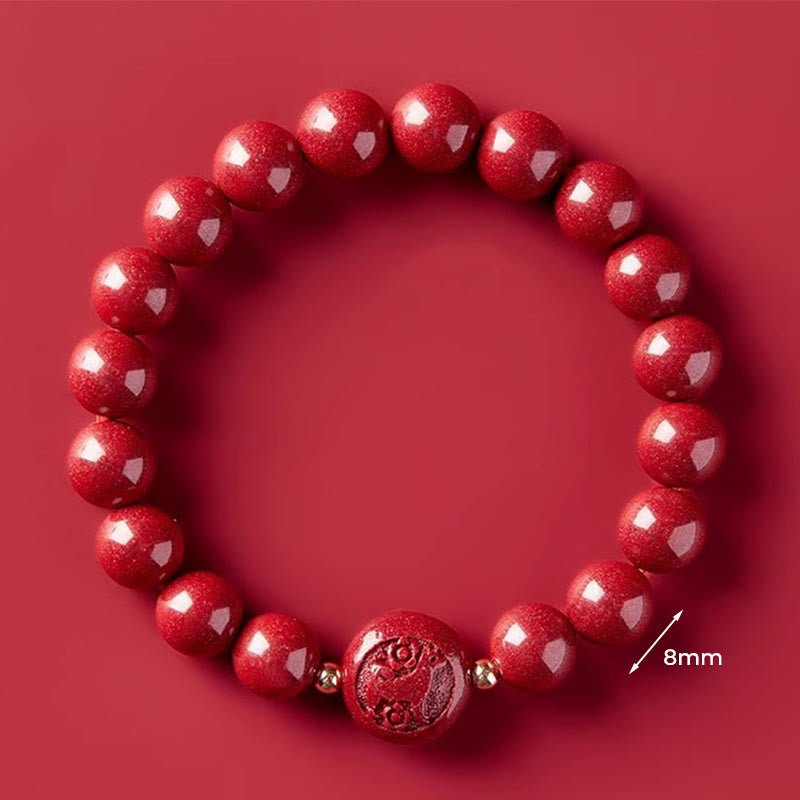 Fortune Jewel Chinese Zodiac Year Of The Horse Carved Cinnabar Peaceful Blessing Bracelet - Fortune Jewel