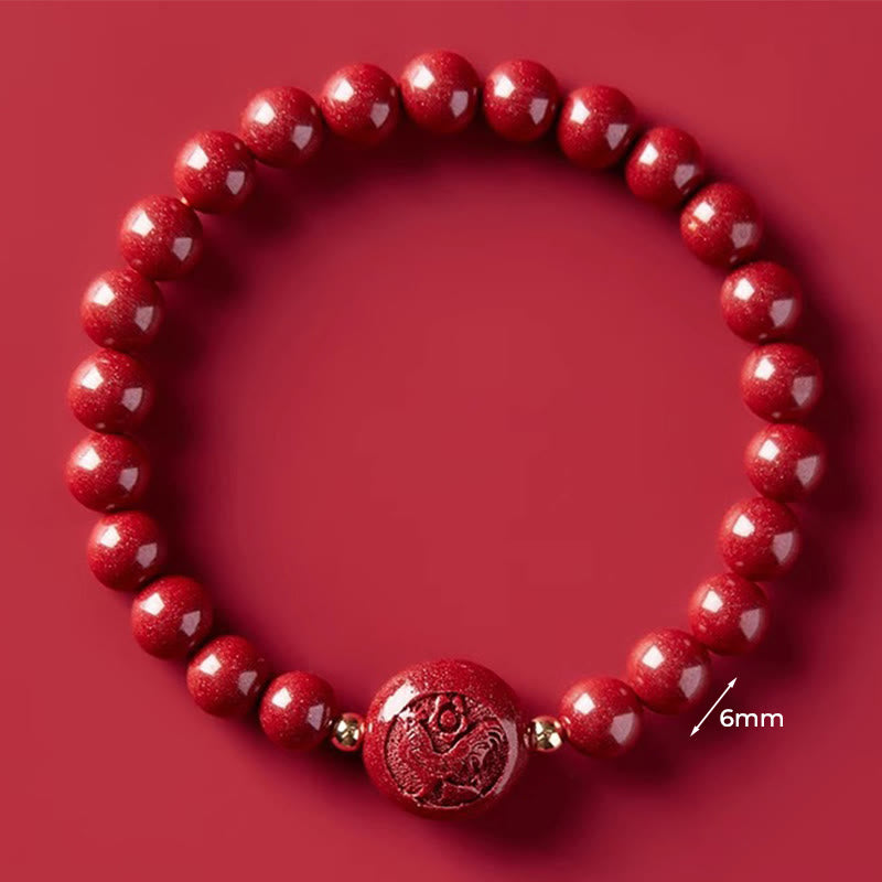 Fortune Jewel Chinese Zodiac Year Of The Horse Carved Cinnabar Peaceful Blessing Bracelet - Fortune Jewel