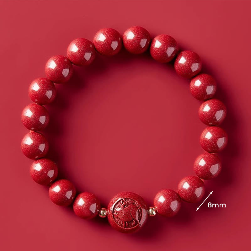 Fortune Jewel Chinese Zodiac Year Of The Horse Carved Cinnabar Peaceful Blessing Bracelet - Fortune Jewel