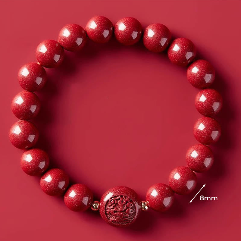 Fortune Jewel Chinese Zodiac Year Of The Horse Carved Cinnabar Peaceful Blessing Bracelet - Fortune Jewel