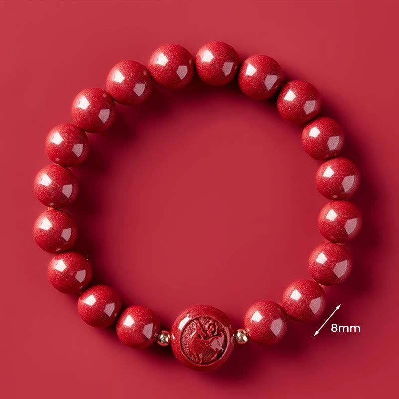 Fortune Jewel Chinese Zodiac Year Of The Horse Carved Cinnabar Peaceful Blessing Bracelet - Fortune Jewel