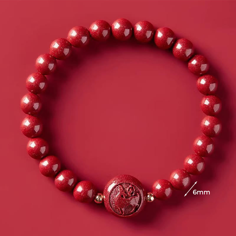 Fortune Jewel Chinese Zodiac Year Of The Horse Carved Cinnabar Peaceful Blessing Bracelet - Fortune Jewel
