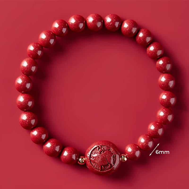 Fortune Jewel Chinese Zodiac Year Of The Horse Carved Cinnabar Peaceful Blessing Bracelet - Fortune Jewel