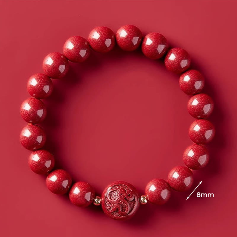 Fortune Jewel Chinese Zodiac Year Of The Horse Carved Cinnabar Peaceful Blessing Bracelet - Fortune Jewel