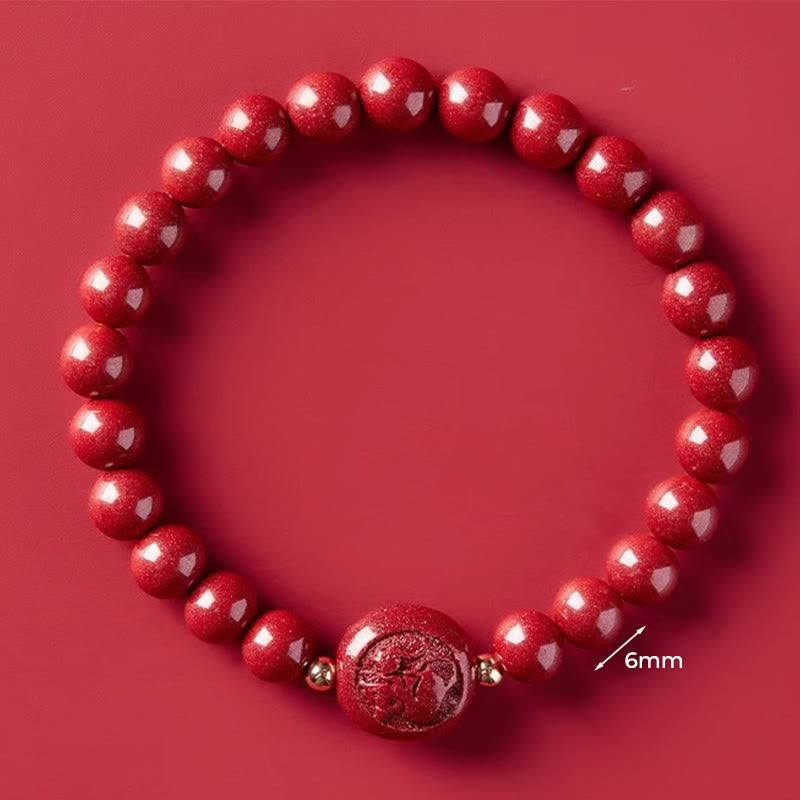 Fortune Jewel Chinese Zodiac Year Of The Horse Carved Cinnabar Peaceful Blessing Bracelet - Fortune Jewel