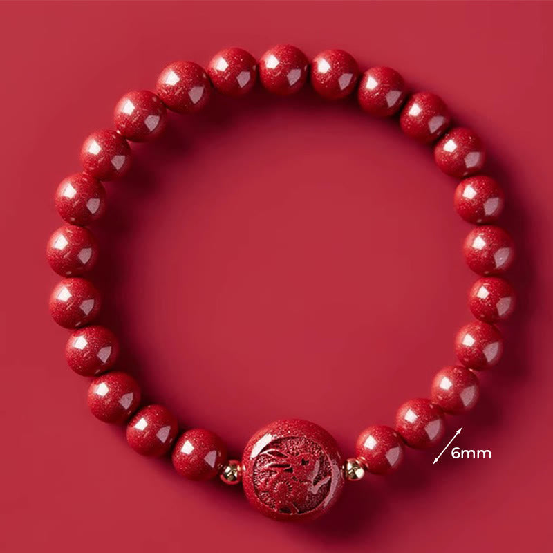 Fortune Jewel Chinese Zodiac Year Of The Horse Carved Cinnabar Peaceful Blessing Bracelet - Fortune Jewel