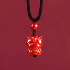 Fortune Jewel Year Of The Horse Chinese Zodiac Engraved Design Cinnabar Blessing Rope Necklace Pendants - Fortune Jewel