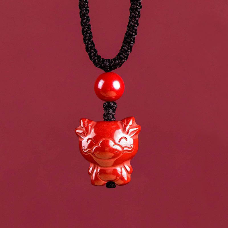 Fortune Jewel Year Of The Horse Chinese Zodiac Engraved Design Cinnabar Blessing Rope Necklace Pendants - Fortune Jewel