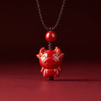 Fortune Jewel Year Of The Horse Chinese Zodiac Engraved Design Cinnabar Blessing Rope Necklace Pendants - Fortune Jewel