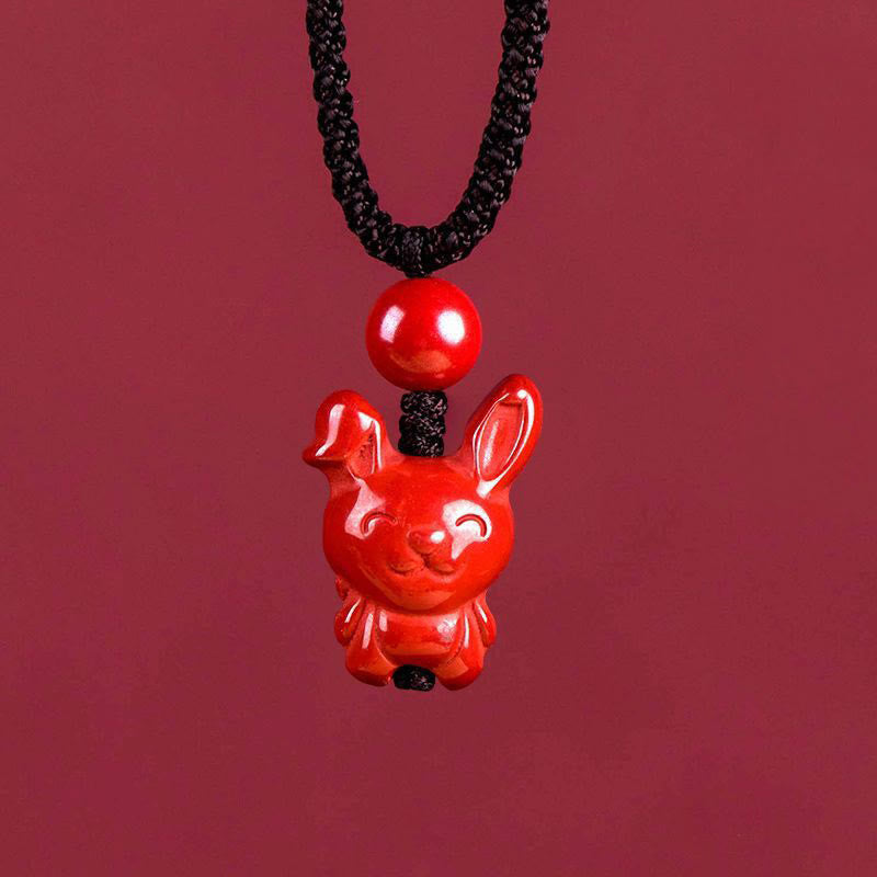 Fortune Jewel Year Of The Horse Chinese Zodiac Engraved Design Cinnabar Blessing Rope Necklace Pendants - Fortune Jewel