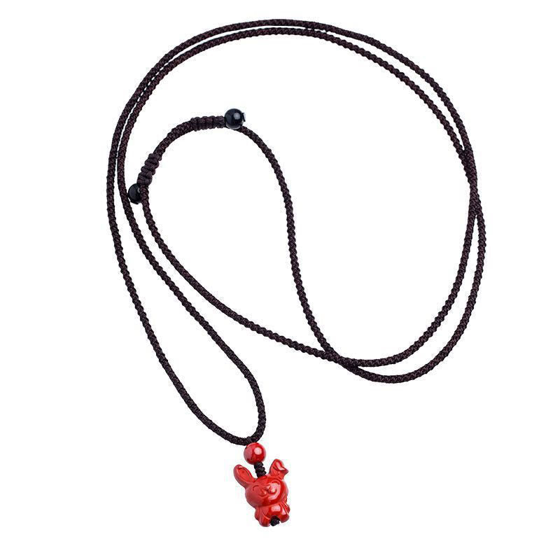 Fortune Jewel Year Of The Horse Chinese Zodiac Engraved Design Cinnabar Blessing Rope Necklace Pendants - Fortune Jewel