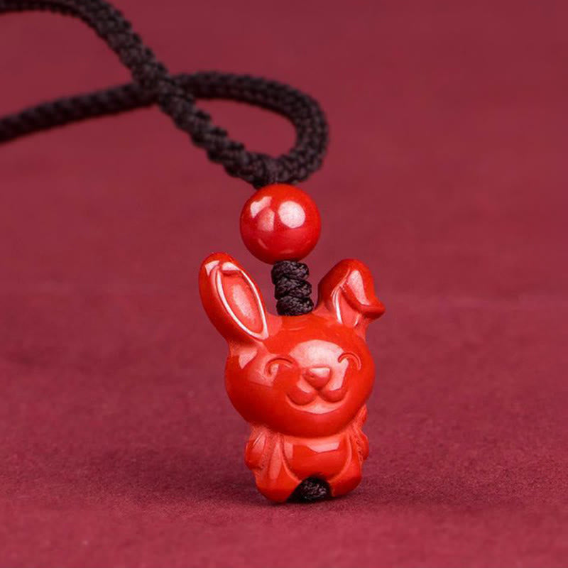 Fortune Jewel Year Of The Horse Chinese Zodiac Engraved Design Cinnabar Blessing Rope Necklace Pendants - Fortune Jewel