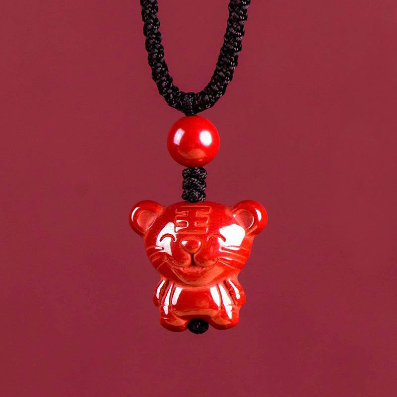 Fortune Jewel Year Of The Horse Chinese Zodiac Engraved Design Cinnabar Blessing Rope Necklace Pendants - Fortune Jewel