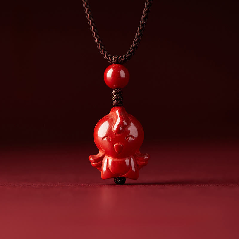 Fortune Jewel Year Of The Horse Chinese Zodiac Engraved Design Cinnabar Blessing Rope Necklace Pendants - Fortune Jewel