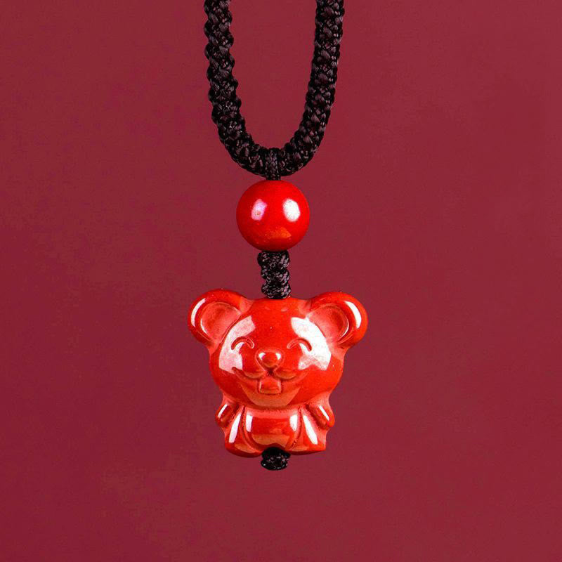 Fortune Jewel Year Of The Horse Chinese Zodiac Engraved Design Cinnabar Blessing Rope Necklace Pendants - Fortune Jewel