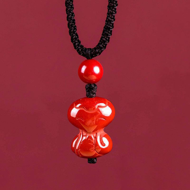 Fortune Jewel Year Of The Horse Chinese Zodiac Engraved Design Cinnabar Blessing Rope Necklace Pendants - Fortune Jewel