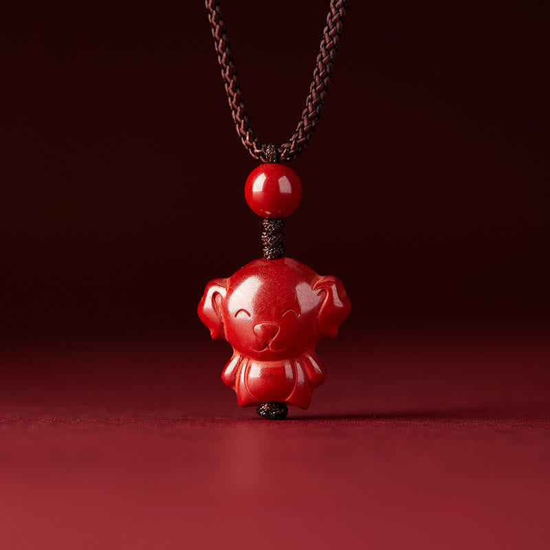 Fortune Jewel Year Of The Horse Chinese Zodiac Engraved Design Cinnabar Blessing Rope Necklace Pendants - Fortune Jewel