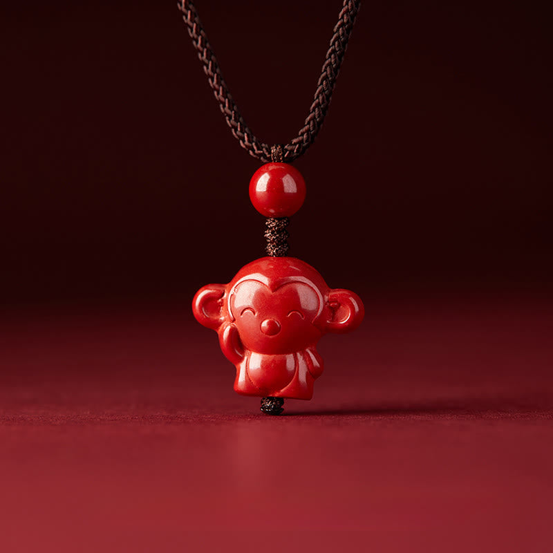 Fortune Jewel Year Of The Horse Chinese Zodiac Engraved Design Cinnabar Blessing Rope Necklace Pendants - Fortune Jewel