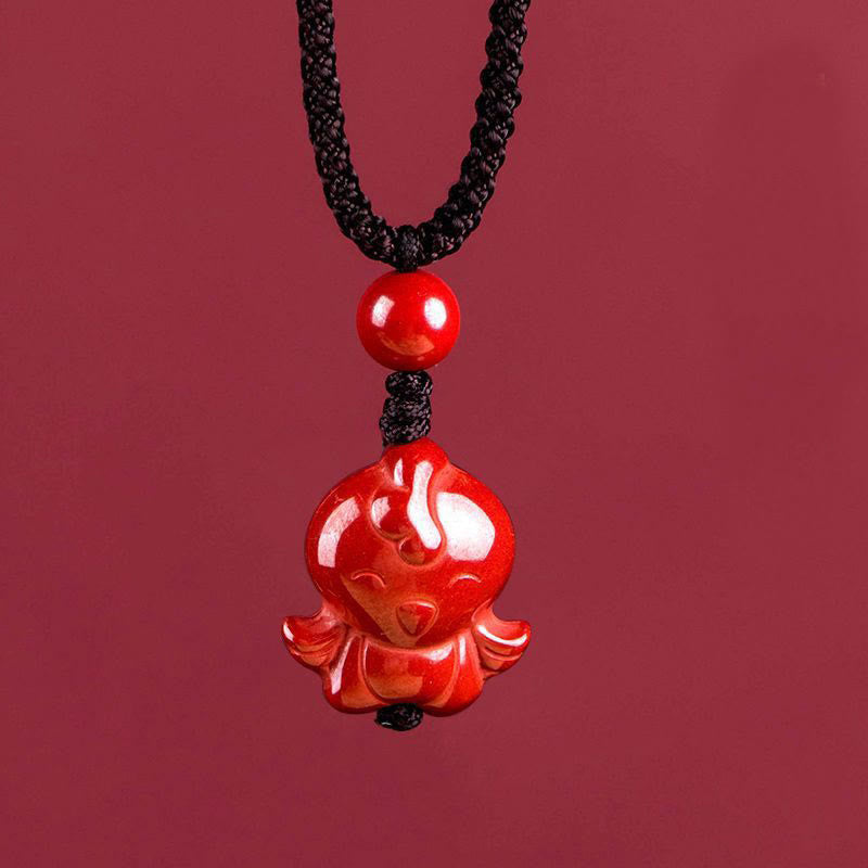 Fortune Jewel Year Of The Horse Chinese Zodiac Engraved Design Cinnabar Blessing Rope Necklace Pendants - Fortune Jewel