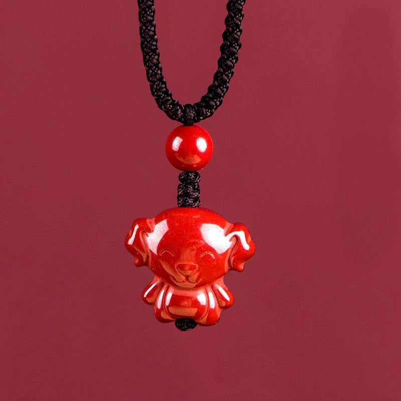 Fortune Jewel Year Of The Horse Chinese Zodiac Engraved Design Cinnabar Blessing Rope Necklace Pendants - Fortune Jewel